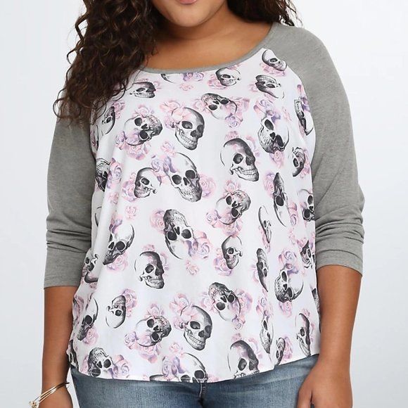 Torrid Skull Raglan Tee Floral T Shirt Plus Size 2